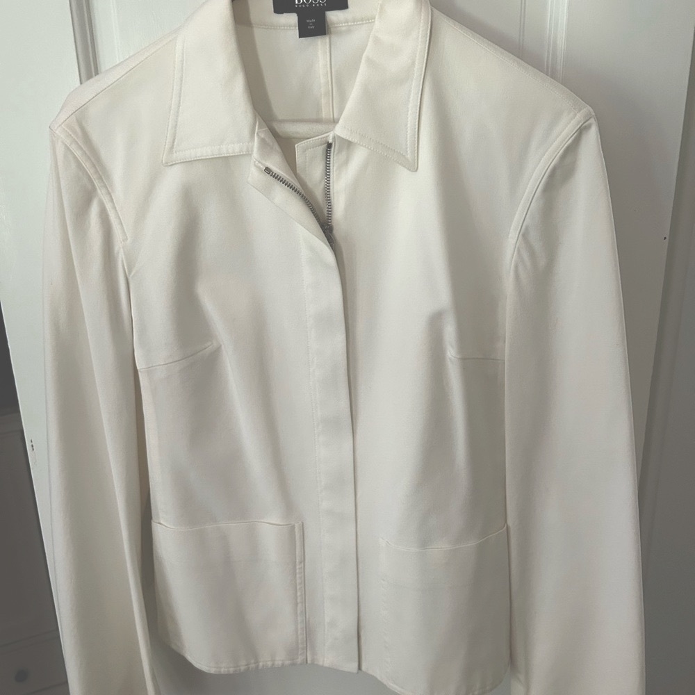 White Hugo Boss Concealed Zip Jacket